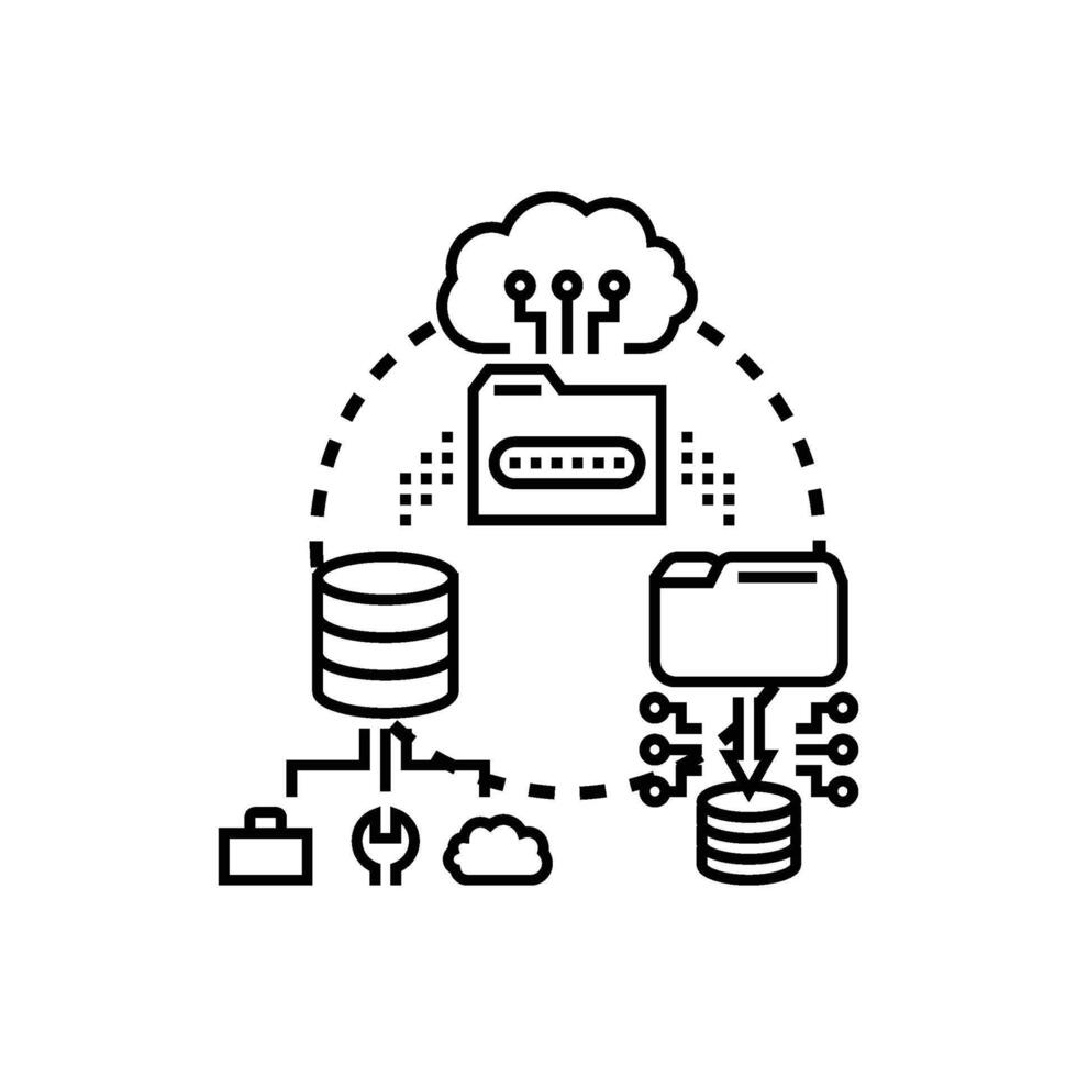 Cloud types data mind computing processing concept illustration stylized vector