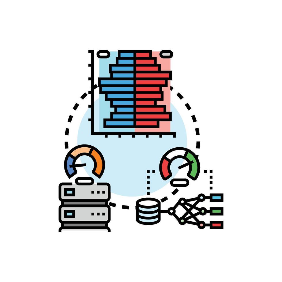 Analyzing processing data business types analytics vector