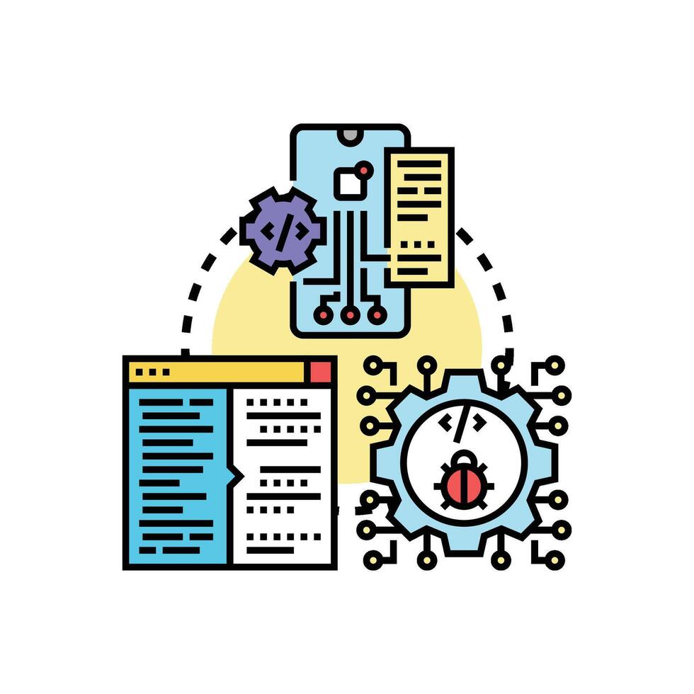 Automated software testing process developing digital technology types vector