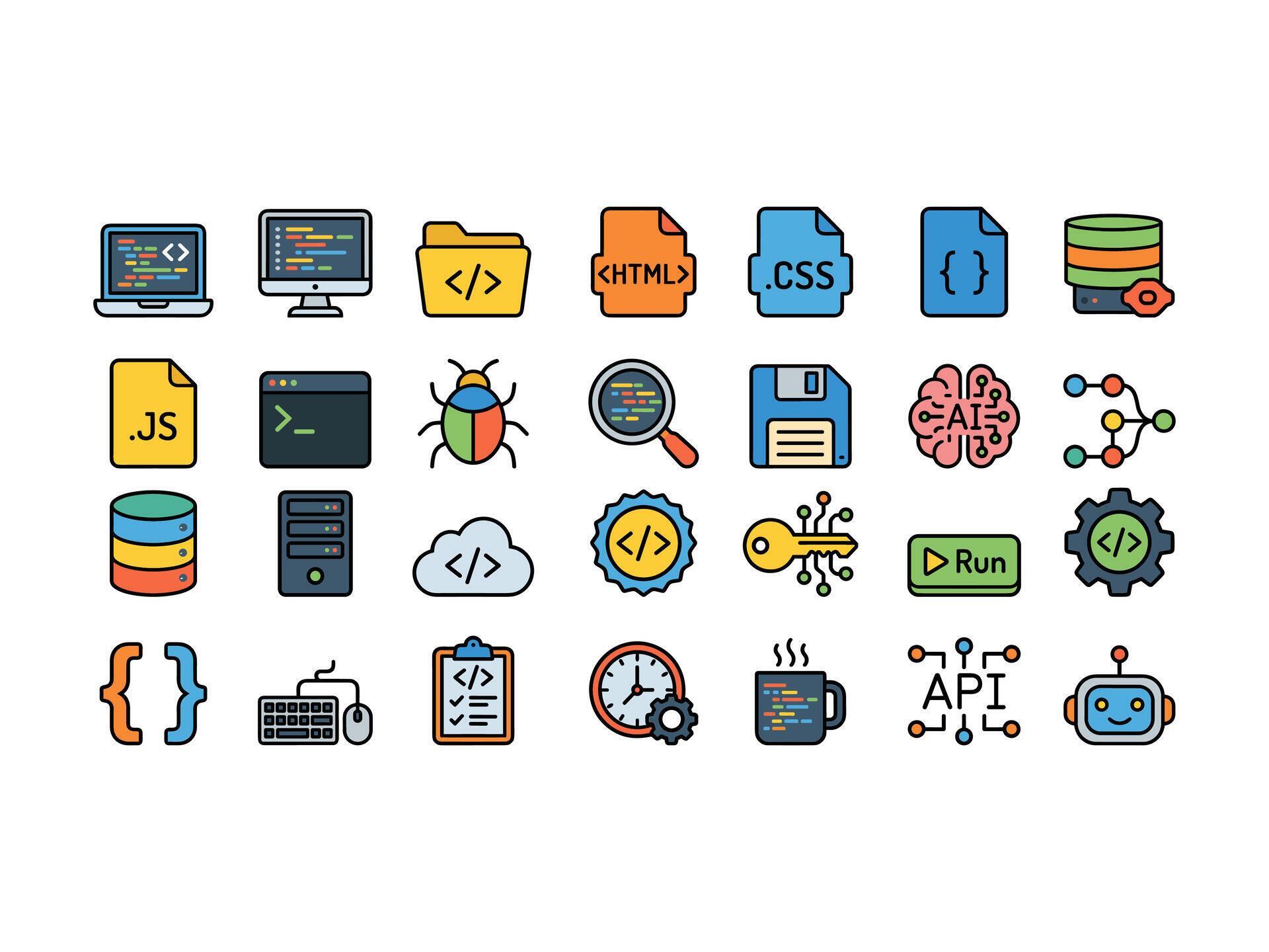 Modern Software Development and Web Programming Flat Icon Set 88394074 ...