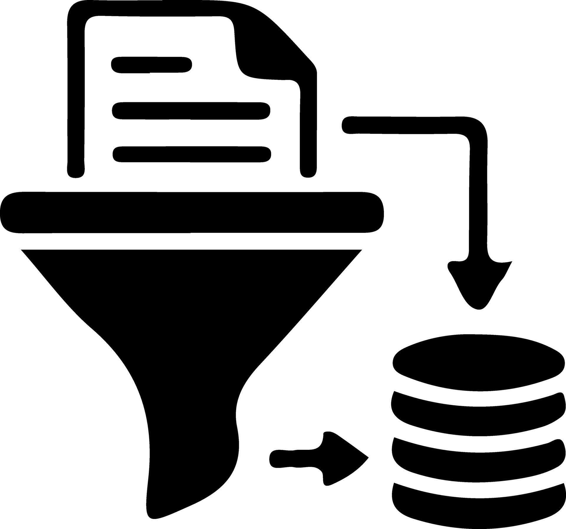 Data funnel icon representing document processing and database storage ...
