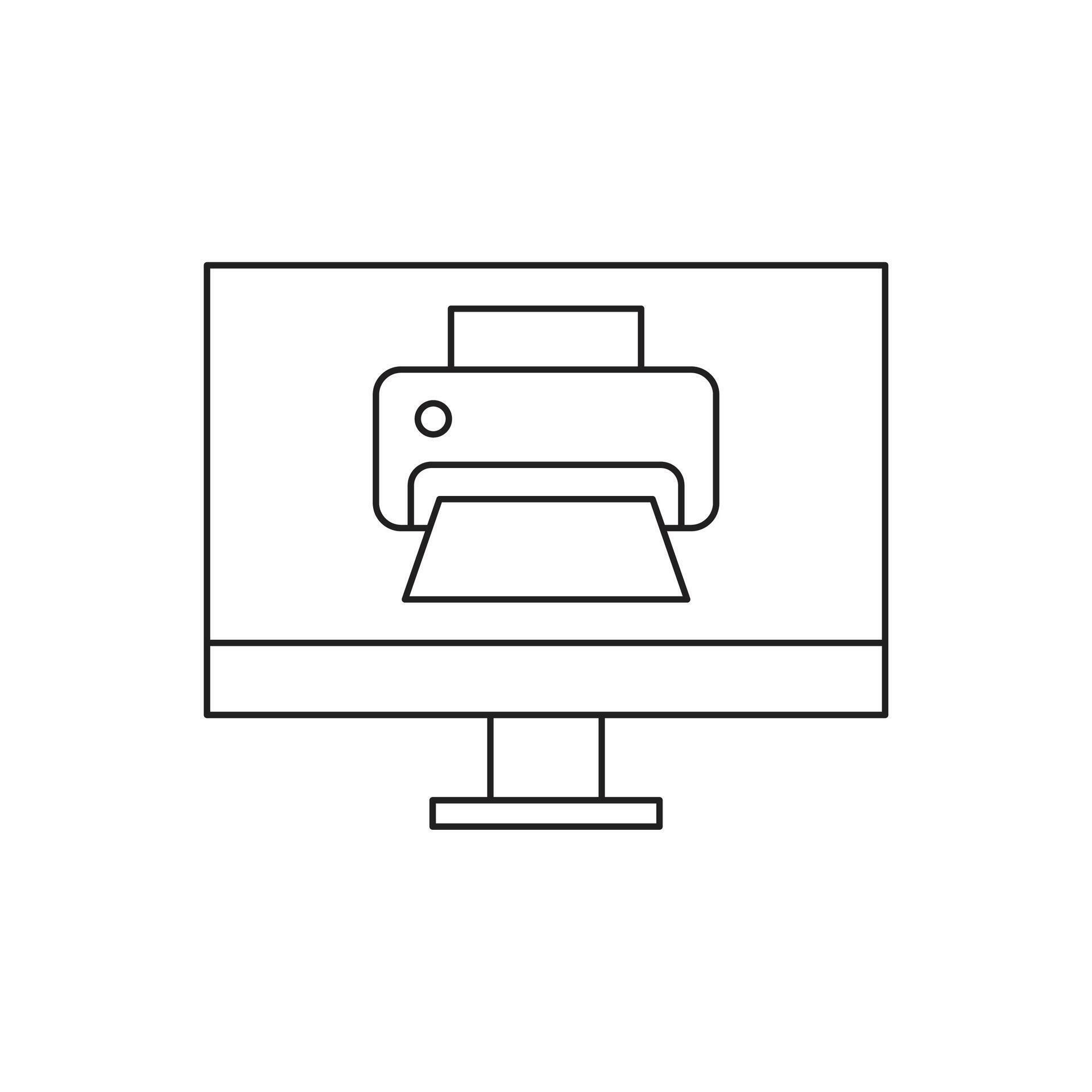 Computer Screen With Printer Document Line Icon 88475921 Vector Art at ...