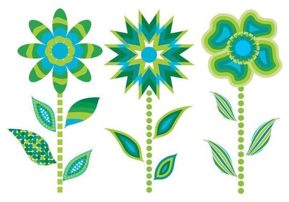 3 Green Abstract Flower Vectors