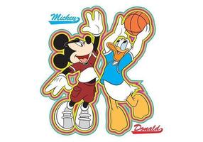 Mickey y donald baloncesto vector