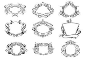 Hand-drawn Etched Shields Vector Pack