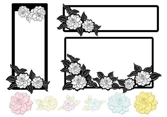 Black and White Floral Tag Vector Pack