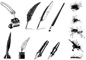 Vintage Ink Pen Vector y Splatter Vector Pack