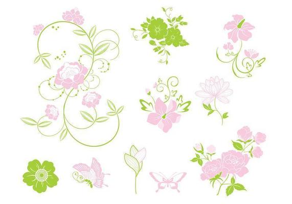 Pink and Green Floral Vector Pack