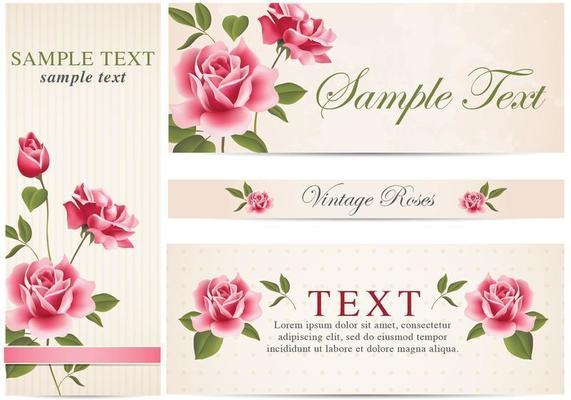 Vintage Rose Banner Vector Pack