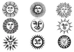 Hand Drawn Ancient Sun Vector Pack