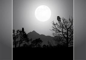 Owl By Night Full Moon Vector Background