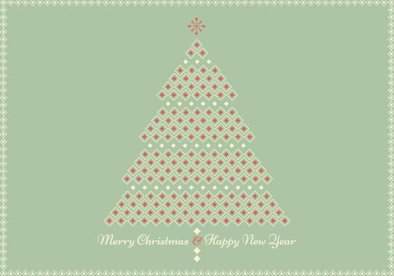 Retro Geometric Christmas Tree Greeting Card Vector