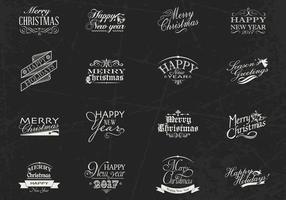 Chalk Drawn Christmas and New Year Label Vector Pack