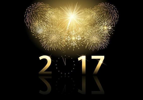 Golden 2017 Fireworks Vector Background