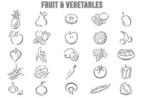 Mano Dibujado Frutas y Vegetales Vector Pack