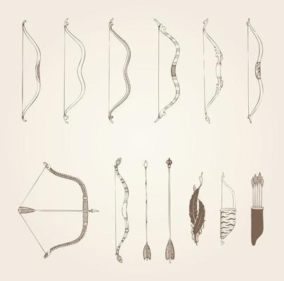 Hand Drawn Bows and Arrows Vectors Pack
