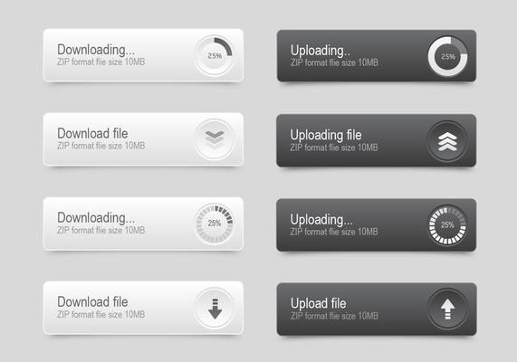 White & Black Progress Button Vector Set