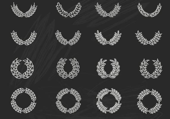Chalk Drawn Laurel Wreath Vectors