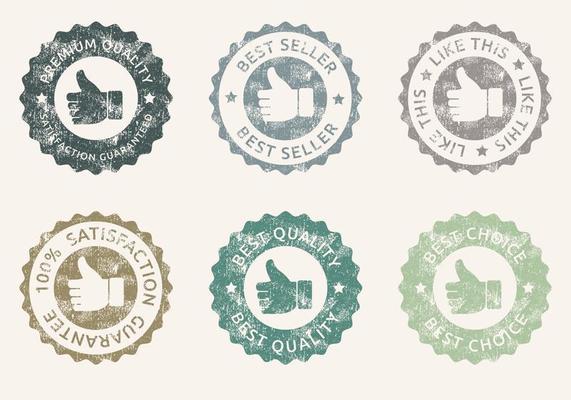 Grunge Thumbs Up Badges Vector Set
