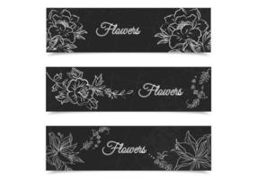 Chalk Drawn Floral Banners Vector Set