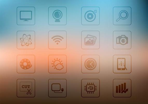 Transparent Square Icons on Blurred Background Vector Set