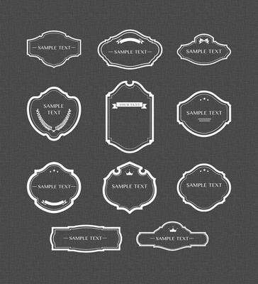 White Outlined Retro Frames Vector Set