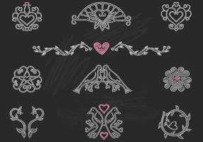 Chalk Drawn Heart Birds Ornaments Vector Pack