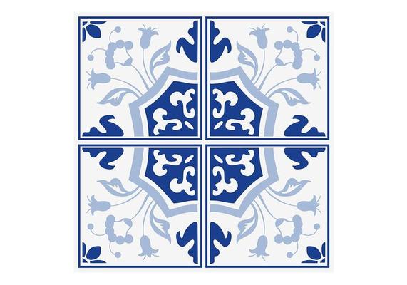 Delft Blue Floral Tiles Vector