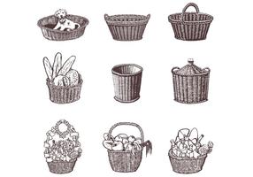 Drawn Wicker Baskets Vector Set