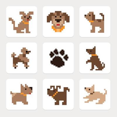 Pixel Dog Icons Vector Set