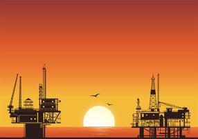 Sunset Oil Rig Background Vector