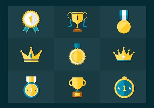 Flat Golden Trophy Medals Vector Pack