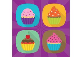 Iconos de vector de cupcake plana