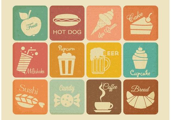 Retro Drink And Food Vector Icons