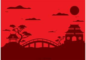 Chinese Temple Landscape Vector Background 