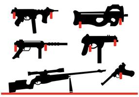 Collection of Rifles and Gun Shapes Hanging on the Wall vector