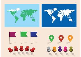 Mapa del mundo libre del vector con los pernos