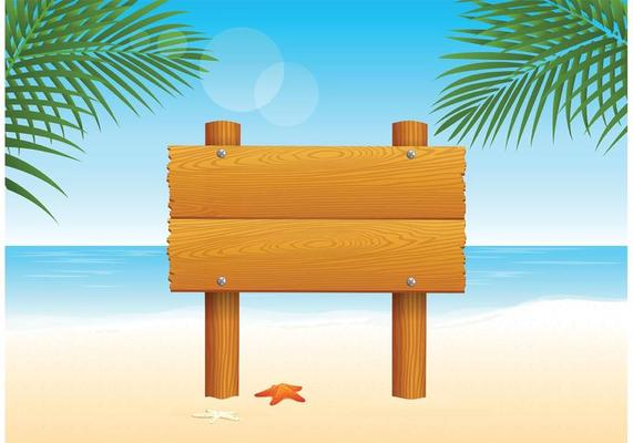 Wooden Billboard For Beach Vector