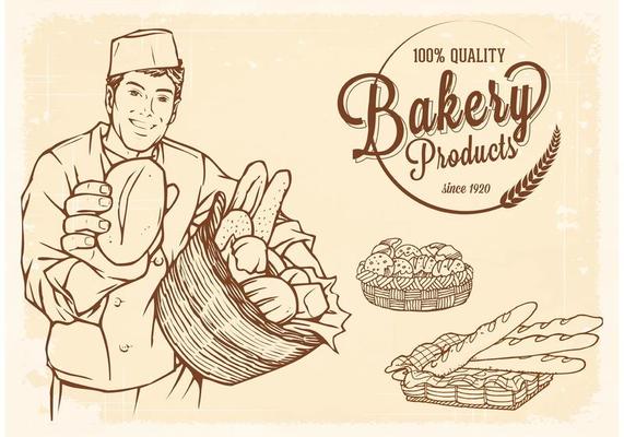 Free Vector Drawn Old Basket With Bread