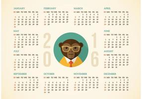 Calendario gratuito 2016 con el vector de mono Hipster