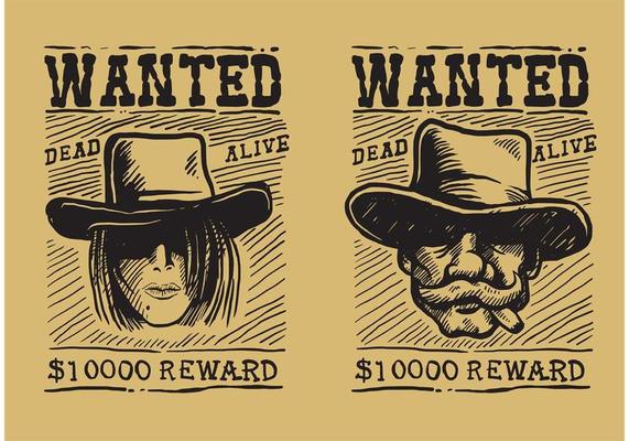 Wanted Dead Alive Silhouette Mexican Gunslinger Stock Vector