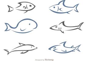 Simple Linear Sea Animals Vector