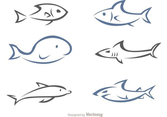 Simple Linear Sea Animals Vector