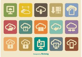 Conjunto de iconos de cloud computing retro vector