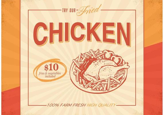 Retro Fried Chicken Vector Poster