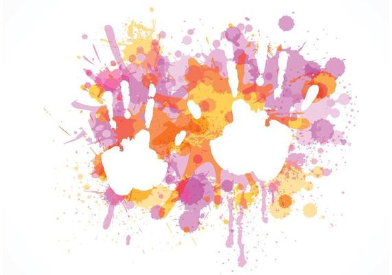 Child Handprint On Colorful Splashes Vector