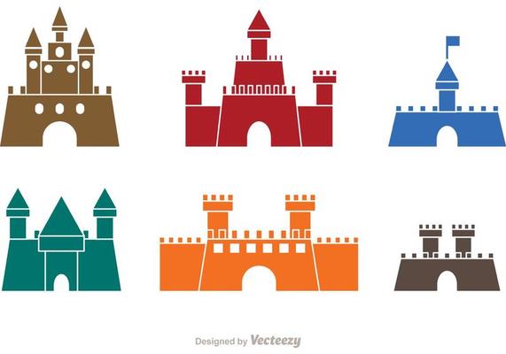 Colorful Castle Icons Vector