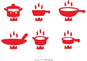 Red Cooking Pan Icons Vector Pack