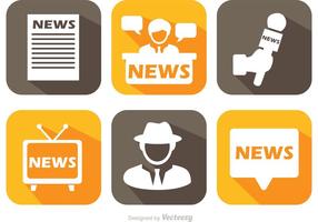 News Media Long Shadow Icons Vector