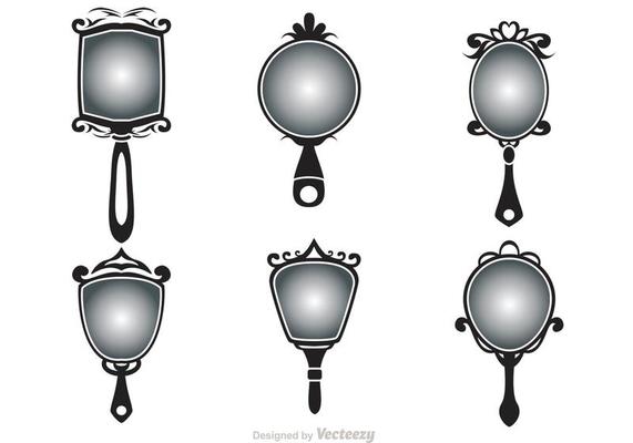 Black Vintage Hand Mirror Vectors